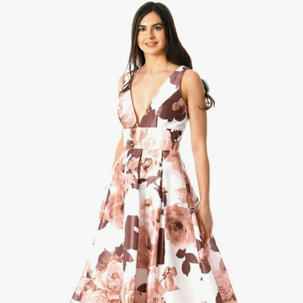 eShakti  Nwot Autumn Floral Sleeveless Duponi Midi Dress w/Pockets
